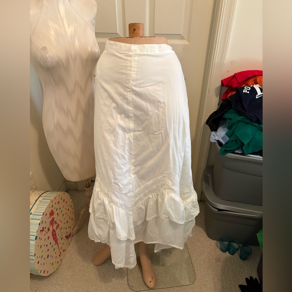 Ralph Lauren Lauren cream Handkerchief Ruffle Midi Skirt new size 14